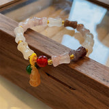 Daiiibabyyy Fashion Bamboo Design Green Pink Resin Stones Elastic Bracelets For Women 2023 New