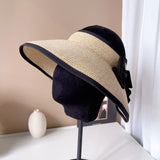 Daiiibabyyy Straw hats for women Visor Empty Top Hat Women's Summer Sunscreen Commuter Sun Hat Bow Rear Elastic Riding Cap
