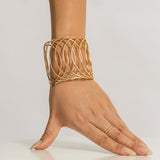 Daiiibabyyy IngeSight.Z 6 Styles Exaggerated Hollow Out Wide Cuff Open Bangles for Women Punk Big Flower & Leaves Wrist Bracelet Jewelry
