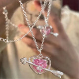 Y2k Jewelry Wear Heart Peach Heart Pendant Necklace for Women Fashion Retro Harajuku Punk Cute Necklace Charm Ring 90s Aesthetic daiiibabyyy