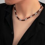 Daiiibabyyy IngeSight.Z Men's Wooden Beaded Clay Necklace Fashion Vintage African Beaded Beach Surfer Necklace for Men Tribal Jewelry