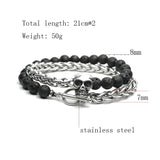 Daiiibabyyy Punk Style Natural Tiger Eye Agate Lava Stone Bead Skull Bracelet Double Layer Stainless Steel Men's Bracelet Grunge Jewelry