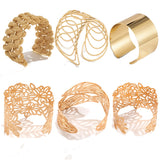 Daiiibabyyy IngeSight.Z 6 Styles Exaggerated Hollow Out Wide Cuff Open Bangles for Women Punk Big Flower & Leaves Wrist Bracelet Jewelry