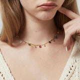 Daiiibabyyy Cute Color Donut Pendant Necklace Woman Summer New Style Crystal Short Collarbone Chain Fashion Jewelry Accessories Wholesale