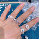 Daiiibabyyy 2023 New Trendy Cross Flower Open Rings For Women High Grade Luxury Unique Shinning Zirconia Stone Paved Jewelry Ring