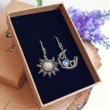 Daiiibabyyy Fashion Bohemia Sun And Moon Earrings Silver Color Round Crystal Drop Earrings Women Female Boho Jewelry Gift For Her