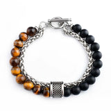 Daiiibabyyy Frosted Natural Stone Tiger Eye Man Bracelet Adjustable Bracelets on Hand Stainless Steel Jewelry Men Gift Free Shipping