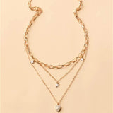 Daiiibabyyy Vintage Fashion Multilevel Gold Plated Punk Thick Chain Five-pointed Star Heart Pendant Necklace For Women Boho Choker Jewelry
