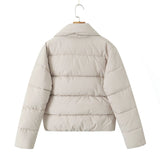 Autumn Women Beige Winter Outerwear Long Sleeve Side Zipper Casual Warm Padded Jacket Coat