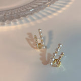Daiiibabyyy Micro Pave Zirconia Pearl Bar Stud Earrings For Women Korean Style Simple Fashion New Jewelry Earings Wholesale