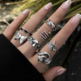 Daiiibabyyy Gothic Silver Color Frog Snake Rings Set Punk Animals Geometric Rings for women Jewelry Accessories