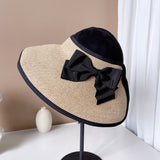 Daiiibabyyy Straw hats for women Visor Empty Top Hat Women's Summer Sunscreen Commuter Sun Hat Bow Rear Elastic Riding Cap