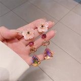 Daiiibabyyy Beautiful Shell Flower Pink Blue Crystal Water Drop Dangle Earrings For Women