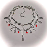 Vintage Crystal Pearl Charms Necklaces Exquisite Hollow Cross Thorns Chains Choker Necklace for Women Party Wedding Goth Jewelry daiiibabyyy