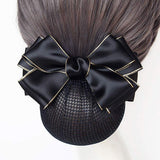 Daiiibabyyy Satin Phnom Penh Bow Hair Net Barrette Bank Staff Flight Attendant Nurse Black Blue Bowknot Hair Clip Net Snood Hair Accessories