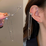 Daiiibabyyy  Korean Zircon Star Clip Earrings For Women Fashion Fake Cartilage Long Tassel Ear Cuffs No Piercing Earrings Jewelry Gift