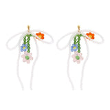Korean Hand Woven Glass Rice Beads Flower Tassel Earrings Women's Cute Glamour Dangle Earrings Party Jewelry Accessories daiiibabyyy