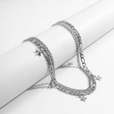 Daiiibabyyy Pentagram Pendant Men's Hip-hop Metal Necklace Simple Style Double-layer Choker Chain Short Necklace Men Chain Jewelry