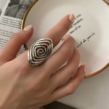 Retro Silver Color Geometric Rhombus Stripe Open Rings For Women Fashion Exaggerate Open Index Finger Ring anillos Femme Jewelry daiiibabyyy