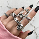 Daiiibabyyy Gothic Silver Color Frog Snake Rings Set Punk Animals Geometric Rings for women Jewelry Accessories