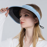 Daiiibabyyy Women Empty Top Hat Summer Visor Foldable Cap Female Hiking Outdoor Sports Solid Anti-UV Beach Hats Fishing Camping Caps