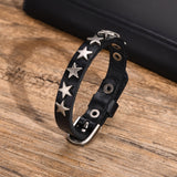 Daiiibabyyy Mens 10.5mm Width Black Leather Bracelets,Vintage Antique Metal Stars Charm Wristband Bangle Male Jewelry