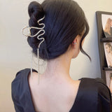 Daiiibabyyy 2023 Crystal Rhinestones Snake Hair Claw Wave Metal Line Long Tassel Irregular Hair Grab Accessories for Women Girls Hair Clip