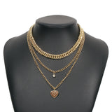 Daiiibabyyy Vintage Gold Color Punk Chain Necklace For Women Female Fashion Multilevel Crystal Beads Oil Drop Red Heart Pendant Jewelry Gift
