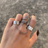 Hiphop Punk Silver Color Long Tassel Chain Rings for Women Men Fashion Metal Adjustable Open Finger Rings Set Gift Jewelry daiiibabyyy