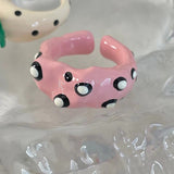 Daiiibabyyy Harajuku Y2K Cool Enamel Colorful Strawberry Wave Point Irregular Open Rings for Women Egirl Sweet Unique Ring Finger Jewelry