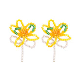 Korean Hand Woven Glass Rice Beads Flower Tassel Earrings Women's Cute Glamour Dangle Earrings Party Jewelry Accessories daiiibabyyy