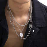 Daiiibabyyy Vintage Portrait Coin Pendant Multi-layer Necklace Man Luxury Long Sweater Chain Hip-hop Personality Men's Accessories
