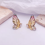 Daiiibabyyy Fairy Rainbow Gradient Resin Acrylic Wings Drop Earrings for Women Brass Gold Butterfly Pendant Earring Wedding Jewelry