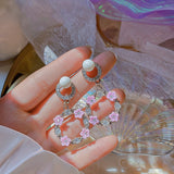 Daiiibabyyy Unique Design Purple Flowers Butterfly Drop Earrings for Women Sweet Fairy Mystery Shiny Crystal Resin Yarn Earring Jewelry
