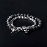 Daiiibabyyy Punk Style Natural Tiger Eye Agate Lava Stone Bead Skull Bracelet Double Layer Stainless Steel Men's Bracelet Grunge Jewelry