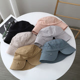 Daiiibabyyy Washed Cotton Rear Split Fisherman Hat Women Summer Korean Version Sunshade Basin Hat Leisure Travel Foldable Bucket Hat