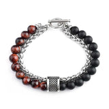 Daiiibabyyy Frosted Natural Stone Tiger Eye Man Bracelet Adjustable Bracelets on Hand Stainless Steel Jewelry Men Gift Free Shipping