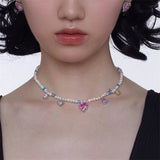 Daiiibabyyy Korean Trendy Pink Crystal Heart Pendant Necklace For Women Girls Elegant Pearl Beads Choker Trending Products Aesthetic Jewelry
