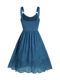 A Line Eyelet Mini Flower Embroidered Sleeveless Lace-up Dresses Skydiver Summer Casual Female Robe