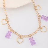 Daiiibabyyy Cute Animal Bear Charms Pendant Necklaces Vintage Hollow Out Peach Heart Chains Choker for Girls Female Fashion Jewelry Party