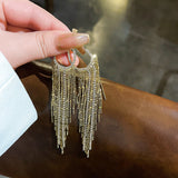 Daiiibabyyy Trendy Long Tassels Drop Earrings Full Shiny Rhinestone Dangle Earrings For Women Girls New Piercing Ear Accessories Jewelry