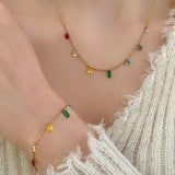 Daiiibabyyy Colorful Crystal Stainless Steel Choker Necklace For Women 2023 New Jewelry No Color Fading