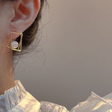 Daiiibabyyy Hollow Out Geometric Earrings With Single Bubble Pearl Elements Creative New Fashion Jewelry Wholesale