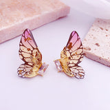 Daiiibabyyy Fairy Rainbow Gradient Resin Acrylic Wings Drop Earrings for Women Brass Gold Butterfly Pendant Earring Wedding Jewelry