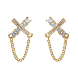 Daiiibabyyy Charm Shiny Cross Chains Stud Earrings for Women Silver Color Zirconia Piercing Ear Accessories Fashion Jewelry Gifts to Girls