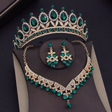 Baroque Blue Crystal Bridal Jewelry Sets for Women Tiaras Crown Earrings Necklace Sets Bride Wedding Dress Dubai Jewelry Set daiiibabyyy