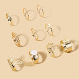 Daiiibabyyy 10 Pcs/Set Fashion Gold Butterfly Rings Set Vintage Flower Rings party jewelry accessories