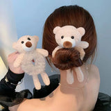 Daiiibabyyy Women Girls Lovely Scrunchies Cute Bear Hair Band Imitation Rabbit Fur Hair Rope Soft Warm Rubber Band Pretty Hair Accessories