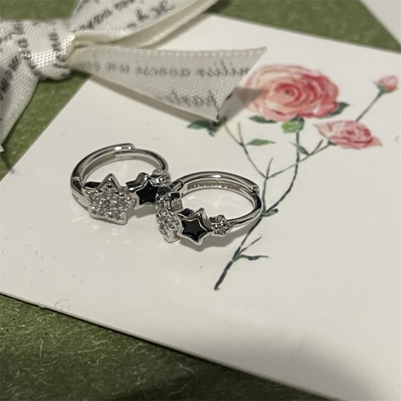 Daiiibabyyy Korean Fashion Crystal Star Hoop Earrings Punk Aesthetic DIY Mini Cute Earrings for Women Y2K Accessory Egirl Jewellery 2000s