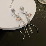 2022 New Fashion Long Tassels Sweet Heart Drop Earrings Joker Fine Bowknot Modelling Trend Women Dangle Earrings Jewelry daiiibabyyy